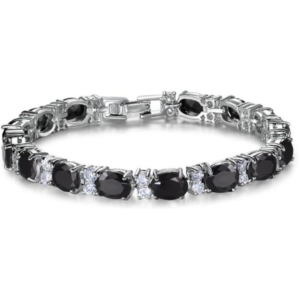 Cubic Zirconia Bracelet Chain Link Silver Tone